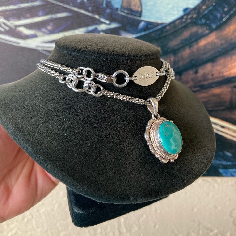 925 sterling silver turquoise charm on stainless steel chain necklace boho stone - Picture 8 of 15